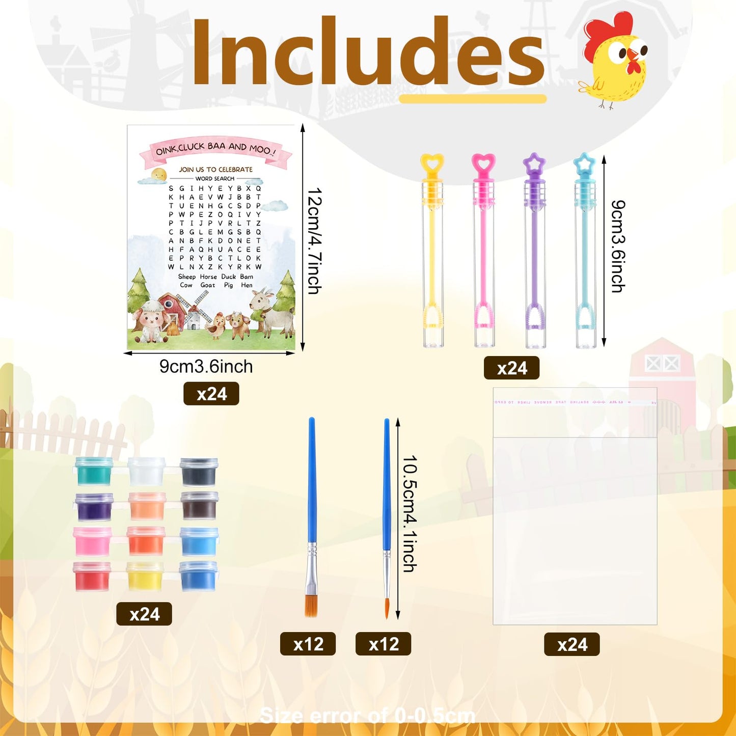 VioraWhite 24 Set Birthday Party Favor Craft Include 24 Pcs DIY Wooden Painting Art Kit 24 Pcs Bubble Wand 24 Gift Card Wood Col
