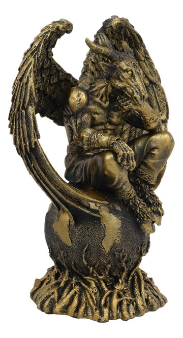 Ebros Gift Sabbatic Goat The Thinker Baphomet Sitting On The Globe Statue 7.75 Tall Baphometh with Pentagram Star Idol Altar Fig