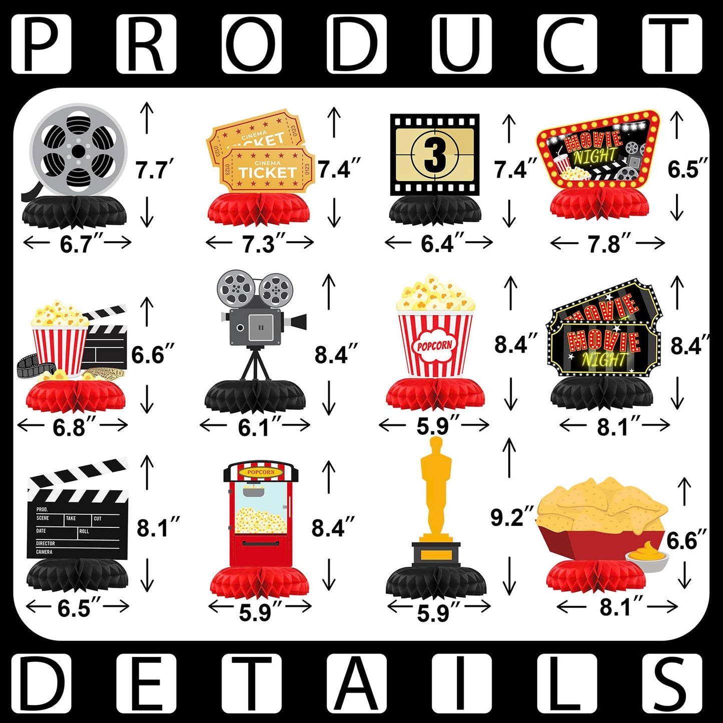 Hapibidesign Movie Night Party Decorations - Honeycomb Centerpieces For Movie Night Birthday Decor - Movie Night Table Decoratio