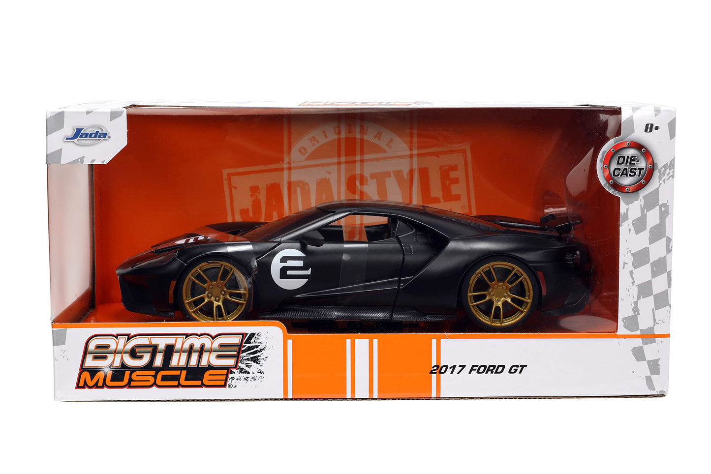 Jada Toys 1:24 Ford GT Die-cast Car - Black/White Stripes, Model 33882, Metal Construction, Ideal for Kids and Adults