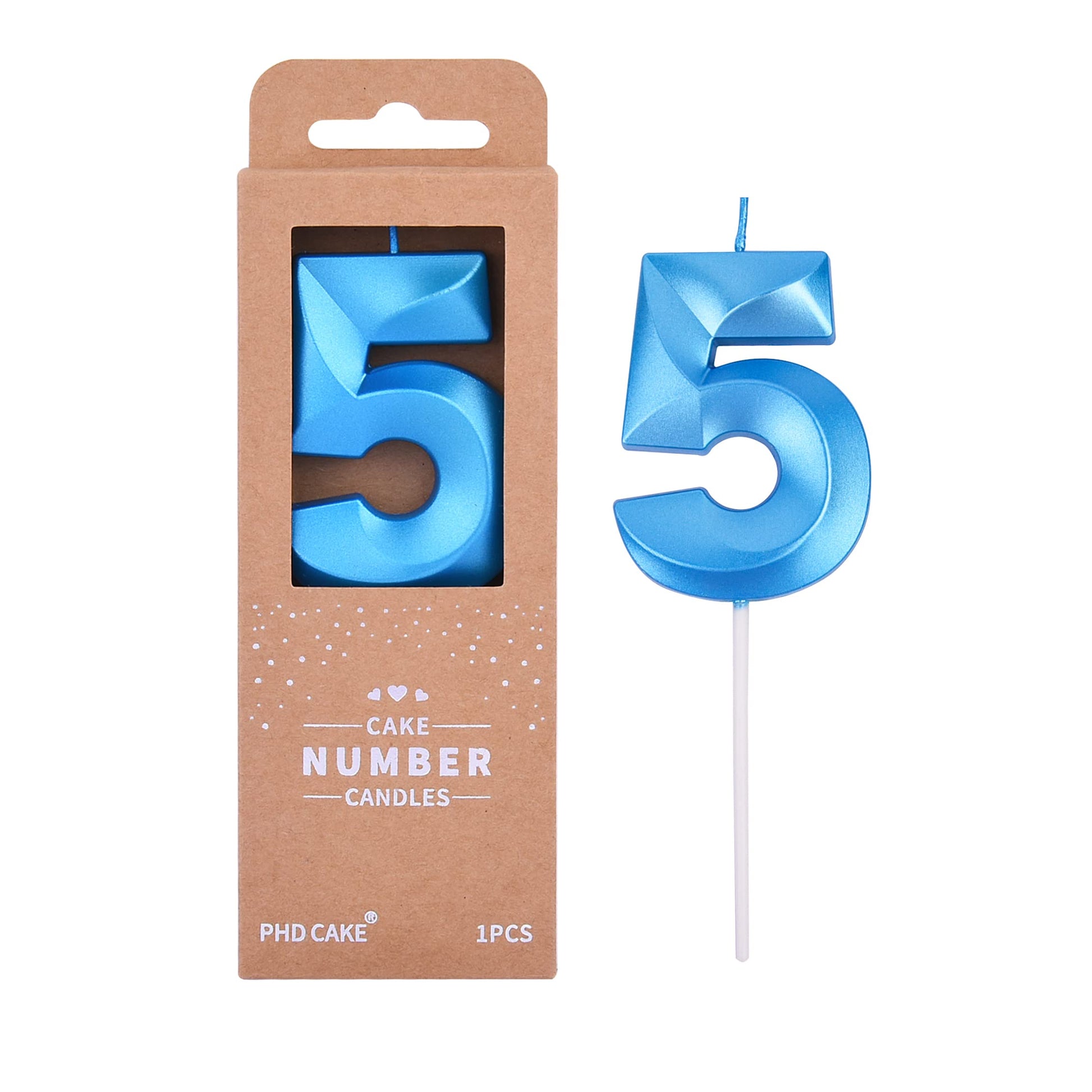 PHD CAKE 2.76 Inch Diamond Blue 5 Number Birthday Candles, Blue Number Candles, Cake Number Candles, Party Celebration