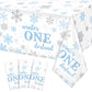 3Pcs Christmas Winter Onederland 1st Birthday Tablecloth Disposable Blue and Silver Snowflake Plastic Table Cloths for Winter On
