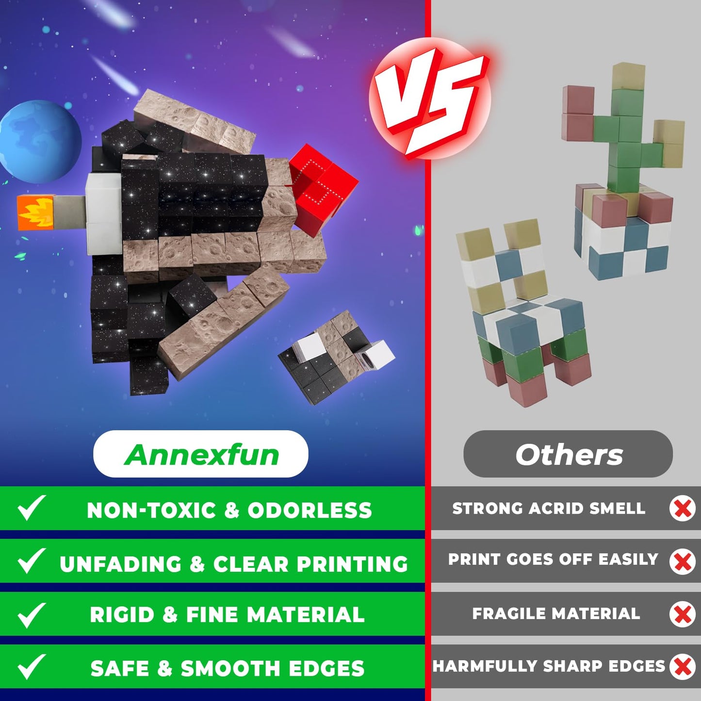 Annexfun Magnetic Blocks-100PCS Magnetic Building Blocks Space Rocket Magnetic Tiles Cubes 2025 Upgraded STEM Game  Christmas Birthday Gifts for mature-themed