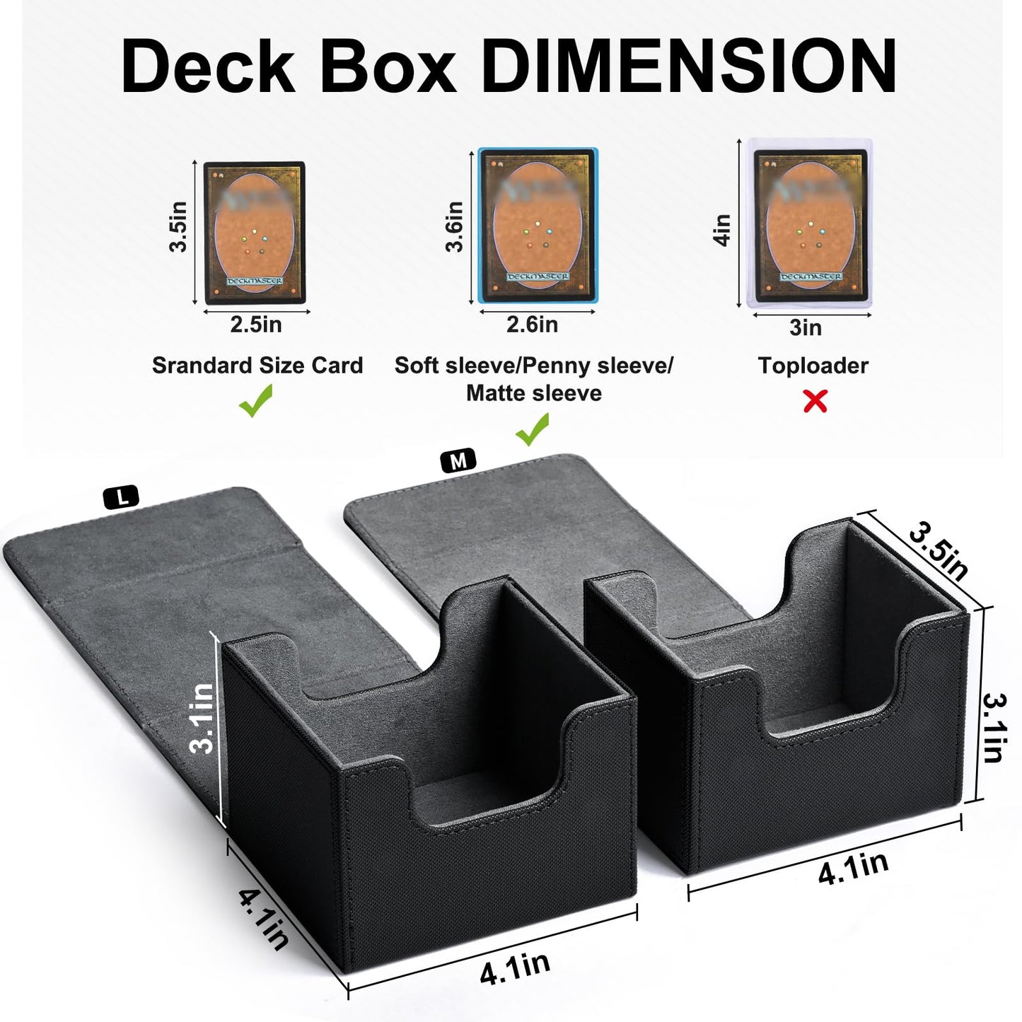 Zlca Card Deck Box For Trading Cards, Mtg Commander Deck Box Holds 120+ Single Sleeved Cards, Leather Magnetic Card Storage Box Fits For Tcg Ccg Magic Cards (Black)