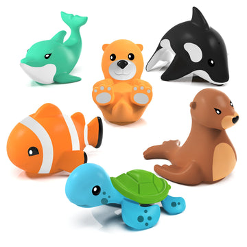 Tub Works® Marine™ Mold Free Bath Toys, 6 Pack | Sealed, No Hole Bath Toys Design Keeps Moisture Out | Soft, Squeezable & Float On Water | Easy-Grip Baby & Toddler Bath Toys | Great Baby Pool Toys
