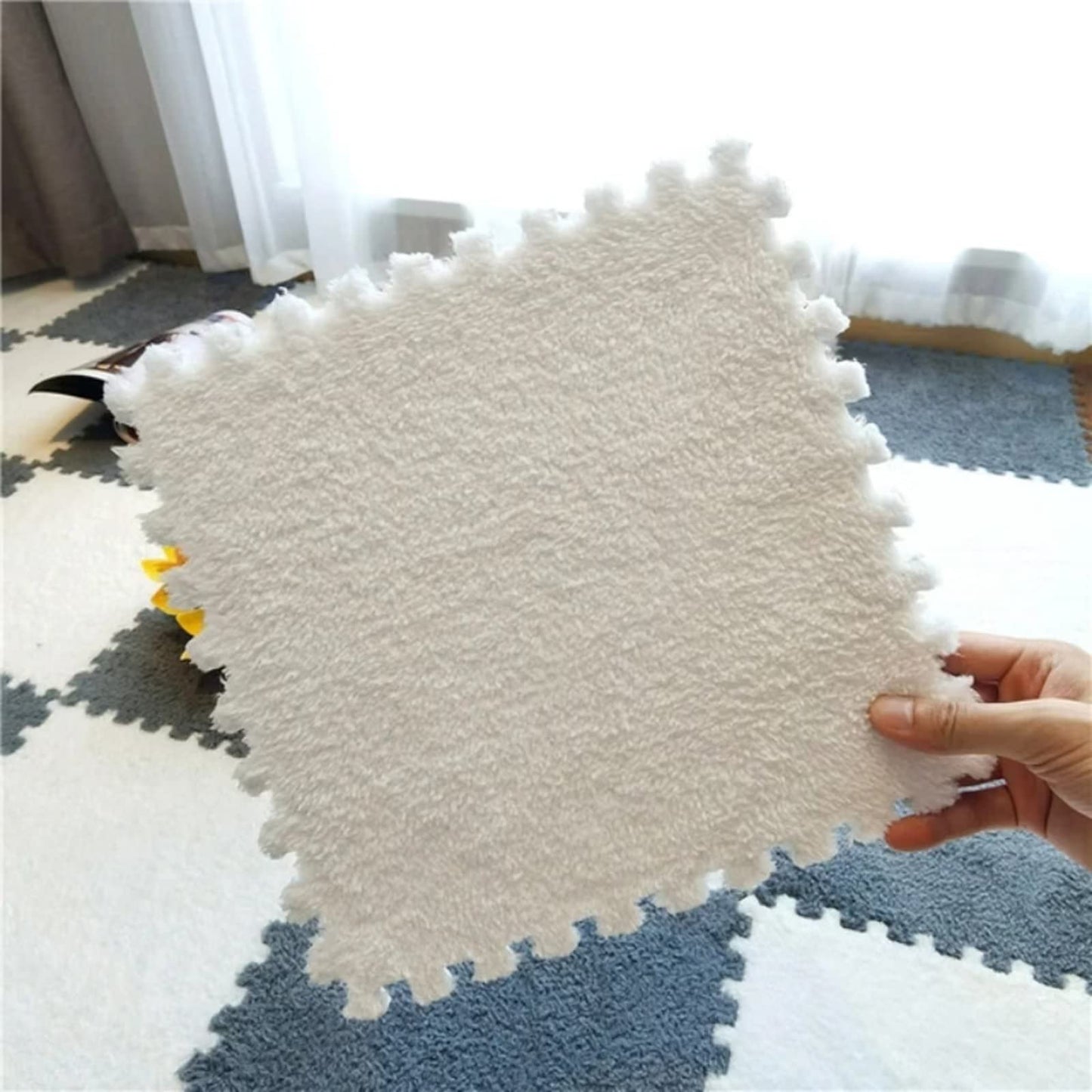Typutomi 10Pcs Plush Puzzle Foam Floor Mat, Soft Fluffy Interlocking Square Foam Tiles Area Rugs Carpet For Parlor Bedroom Decor
