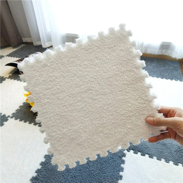Typutomi 10Pcs Plush Puzzle Foam Floor Mat, Soft Fluffy Interlocking Square Foam Tiles Area Rugs Carpet For Parlor Bedroom Decor