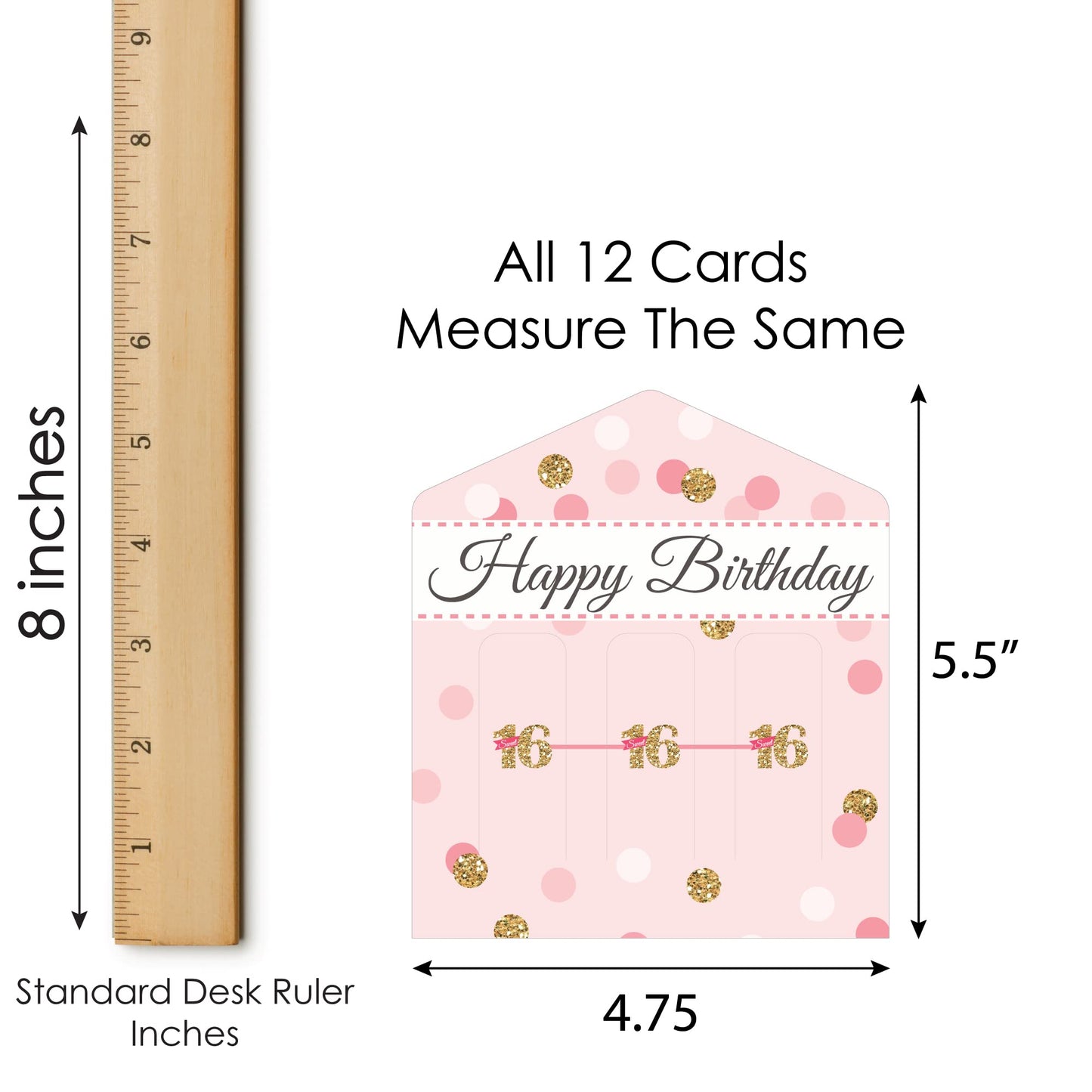 Big Dot Of Happiness Sweet 16-16Th Birthday Party Game Pickle Cards - Pull Tabs 3-In-A-Row - Set Of 12
