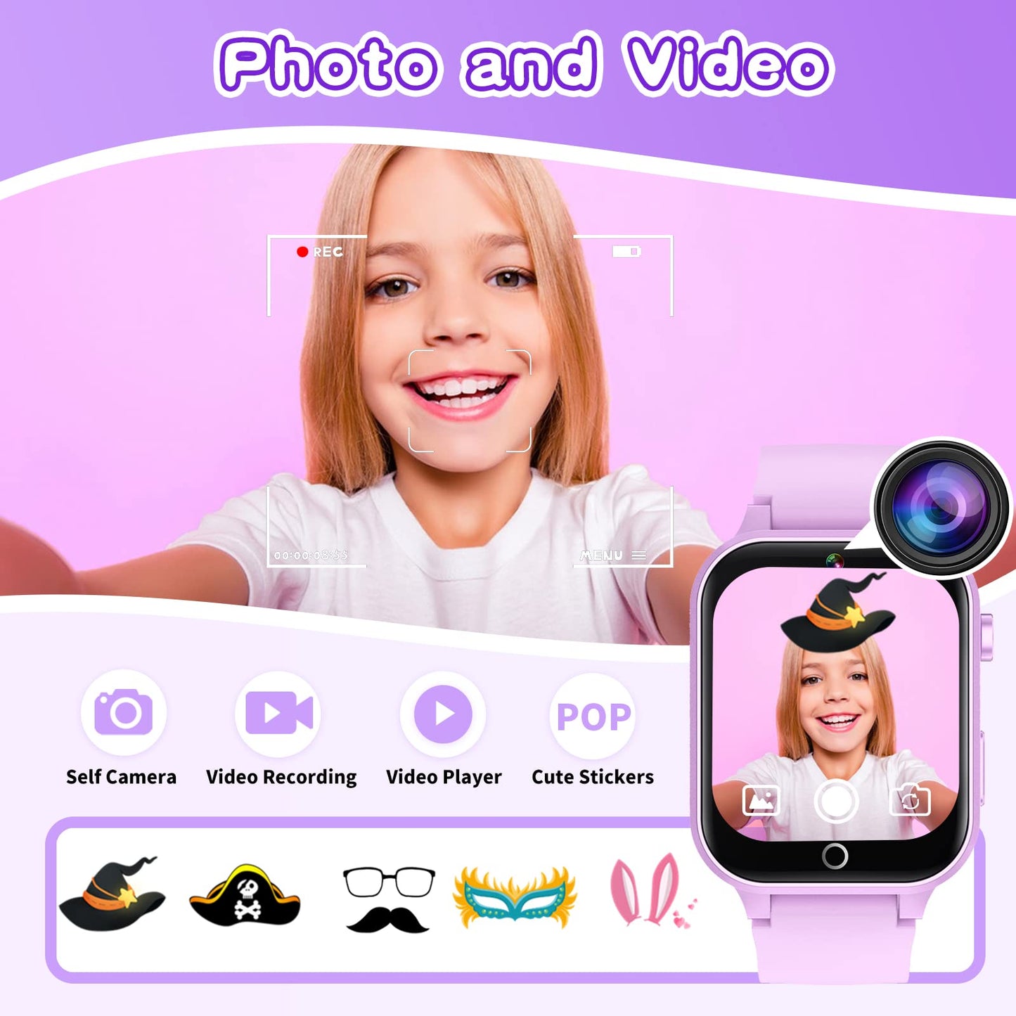 Cosjoype Kids Smart Watch Girls Age 5-12, 26 Games High-Resolution Touchscreen With Video Camera Music Player Pedometer Flashlight 12/24 Hr Educational Toys Birthday Gifts For Girls Ages 6-12