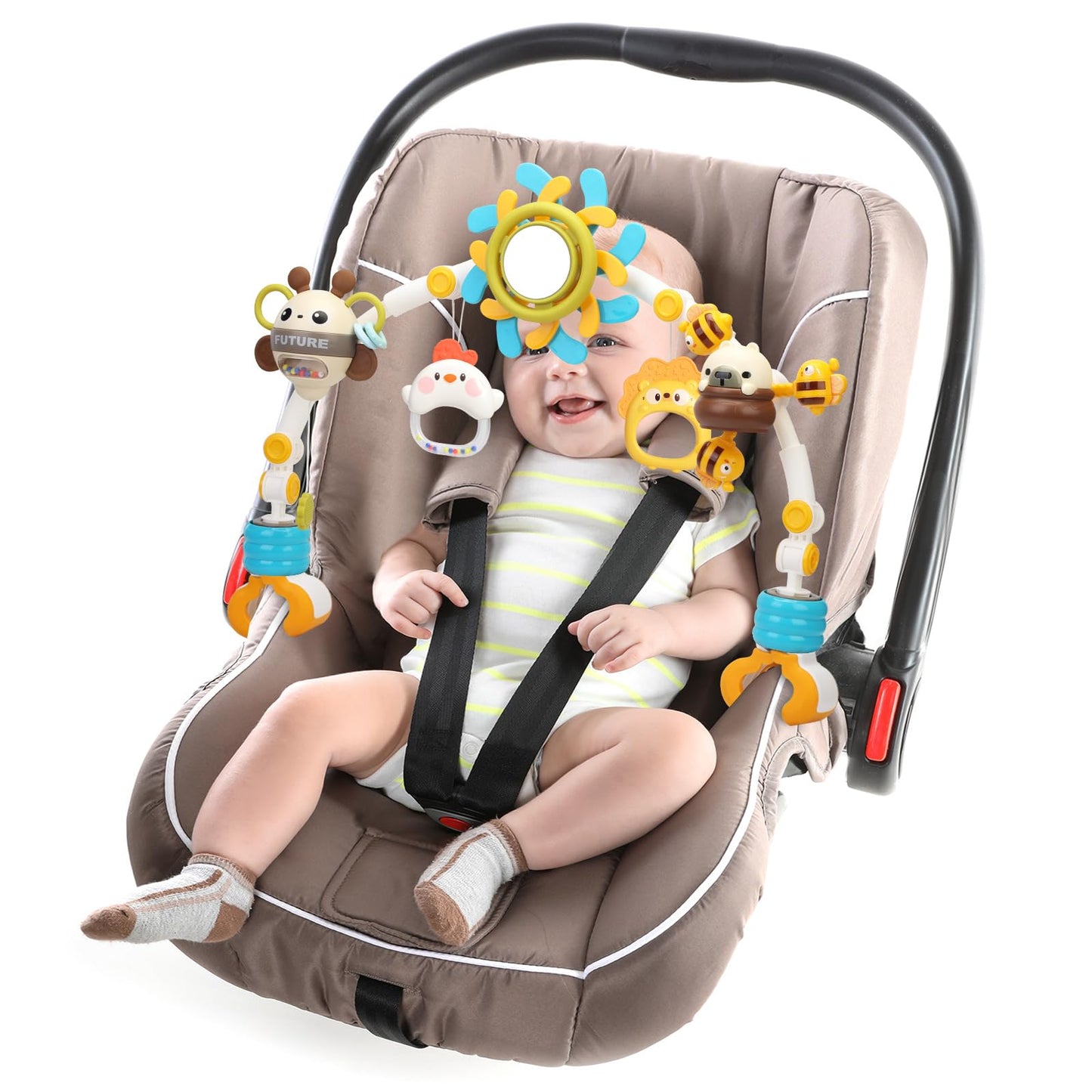 Caterbee Baby Bouncer Bar Toy, Pram Toy With Activity Travel Arch Bassinet Toys For Toddlers (Blue)