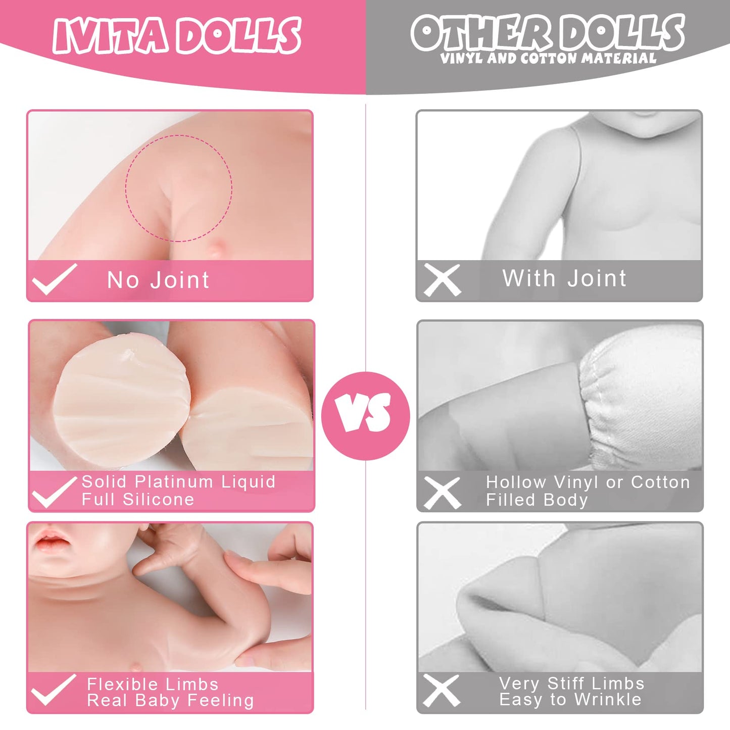 Ivita 18 Inch Silicone Baby Dolls Boy,Not Vinyl Material Dolls,Real Full Body Silicone Reborn Baby Dolls,Newborn Baby Dolls