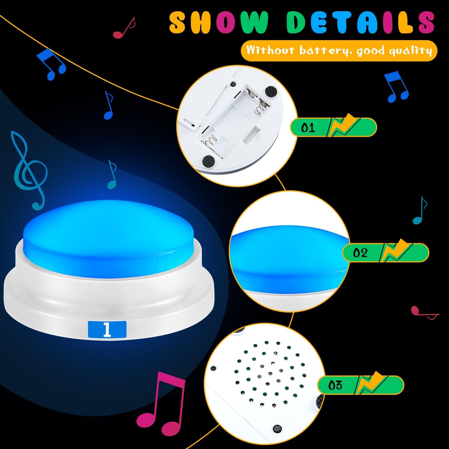 Xuhal 8 Pcs Glowing Buzzers for Trivia Games - Recordable Answer Buttons, ABS, Fresh Color, 3.46 x 1.65 inches