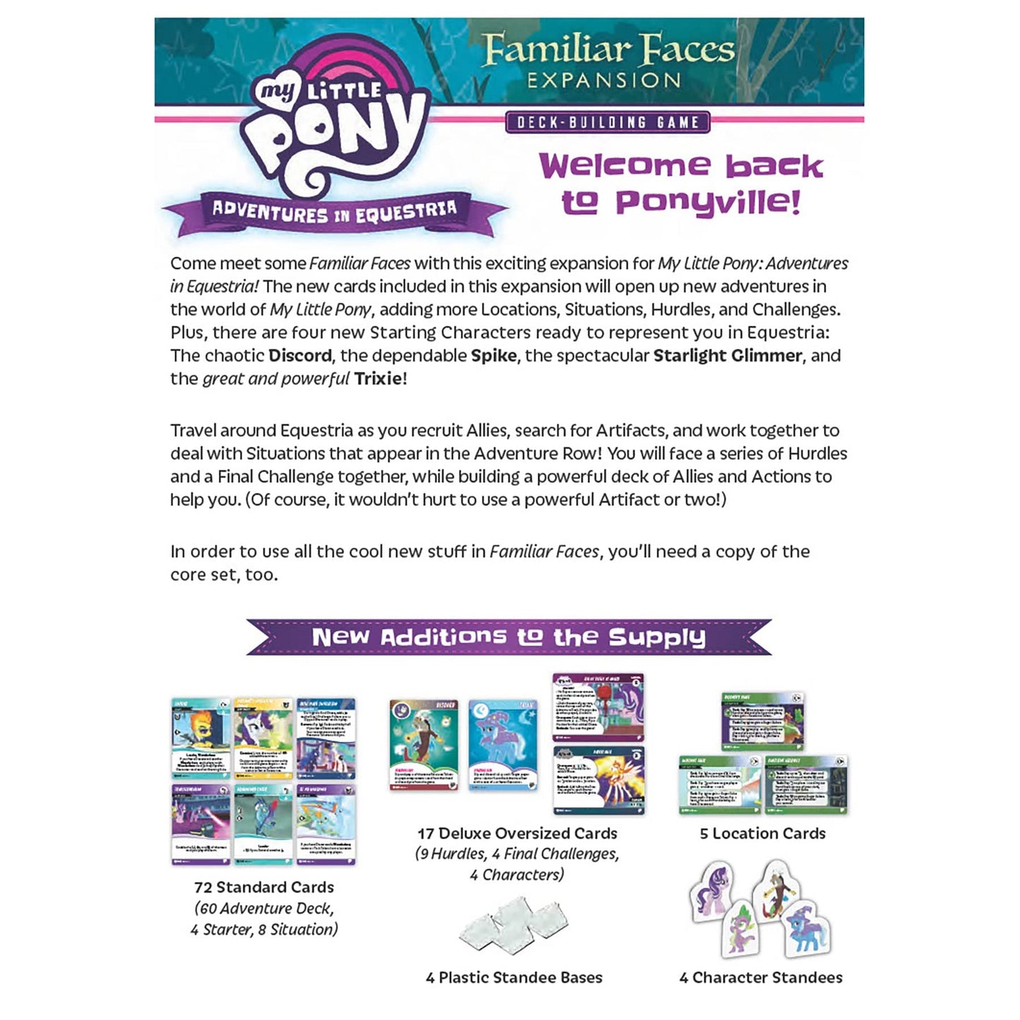 Renegade Game Studios My Little Pony: Adventures In Equestria - Familiar Faces Expansion - Deck-Building Game, Ages 14+, 1-4 Players, 45-90 Min