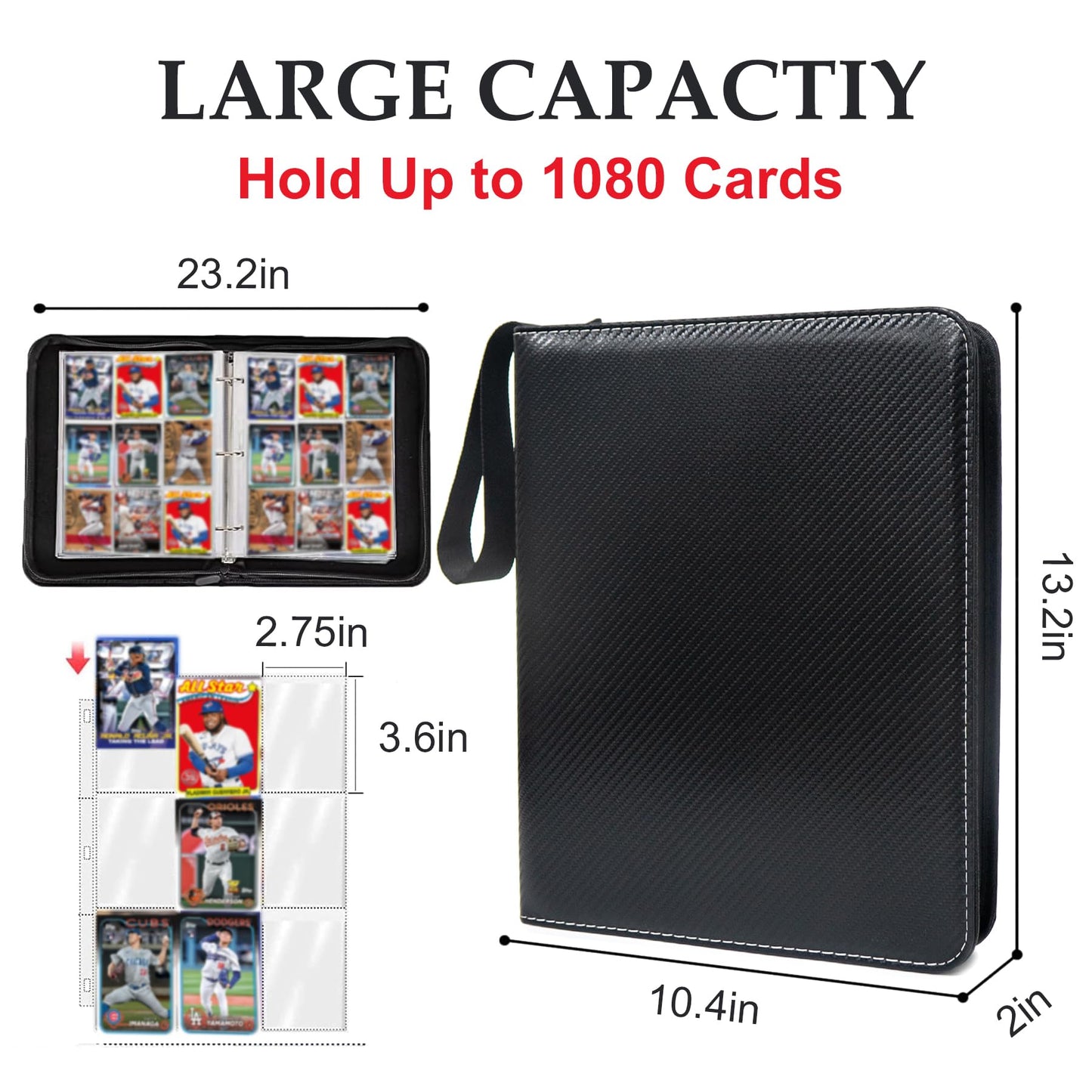 1080 Pockets Photocard Binder for Cards 9 Pocket with 60 Removable Sleeves Waterproof Kpop Card Storage Album for Baseball Sports Cards Gifts for Boys and Girls
