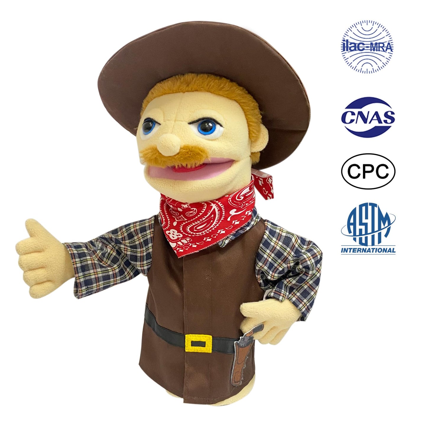 Okegztoa 16'' Puppets - Entriloquist & Hand Puppets For Kids & Adults, Plush Cowboy Design, Ages 4-8, Removable Mouth, Scalable
