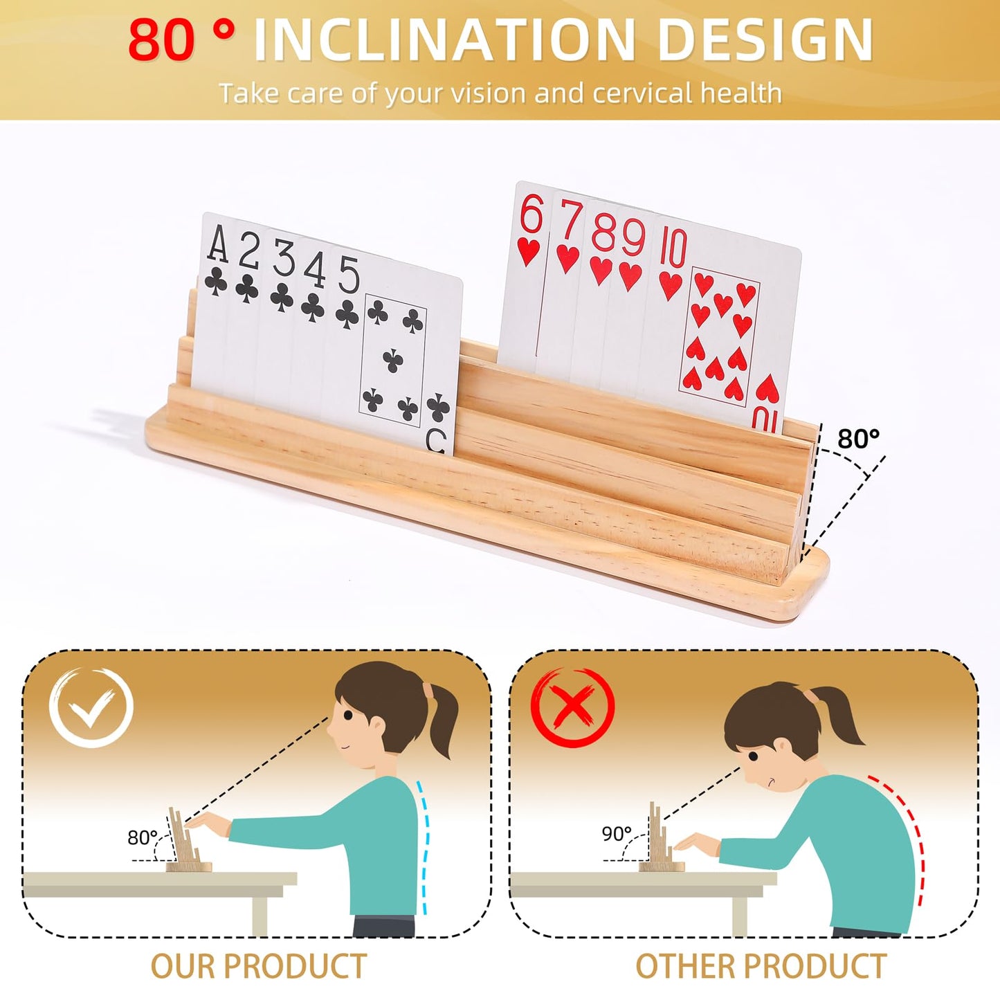 Jfmkaer Card Holders For Playing Cards 2Pcs, Handheld Groove Design For Comfortable Grip, Wooden Playing Card Holder For Adults,