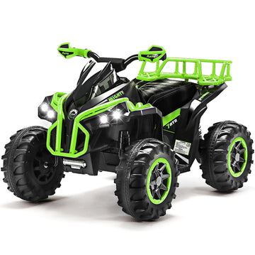 Soar Four Wheeler For Kids - Electirc Toddler 4 Wheeler For Kids 3-6, Ride On Atv 12V Battery Powered, Kids Quad With Led Lights, Music, High Low Speed, Usb/Tf, Treaded Tires, Green
