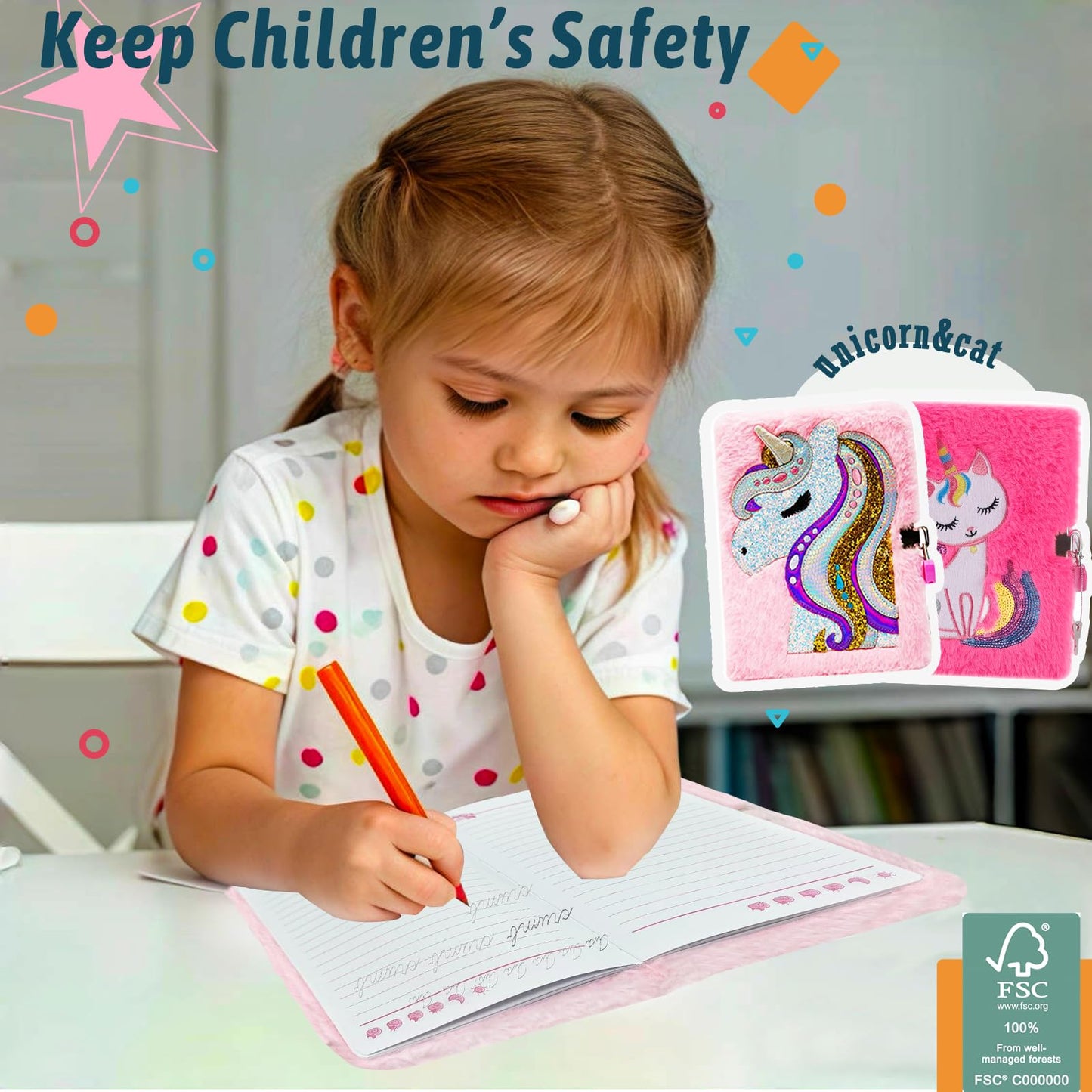 Dicvute 2Pcs Diary With Lock, Gift For 6 7 8 Years Old Girls, Fuzzy Notebook Cute Unicorn Cat Diary Secret Writing Plush Journal