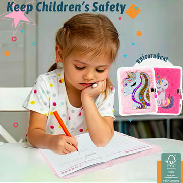 Dicvute 2Pcs Diary With Lock, Gift For 6 7 8 Years Old Girls, Fuzzy Notebook Cute Unicorn Cat Diary Secret Writing Plush Journal