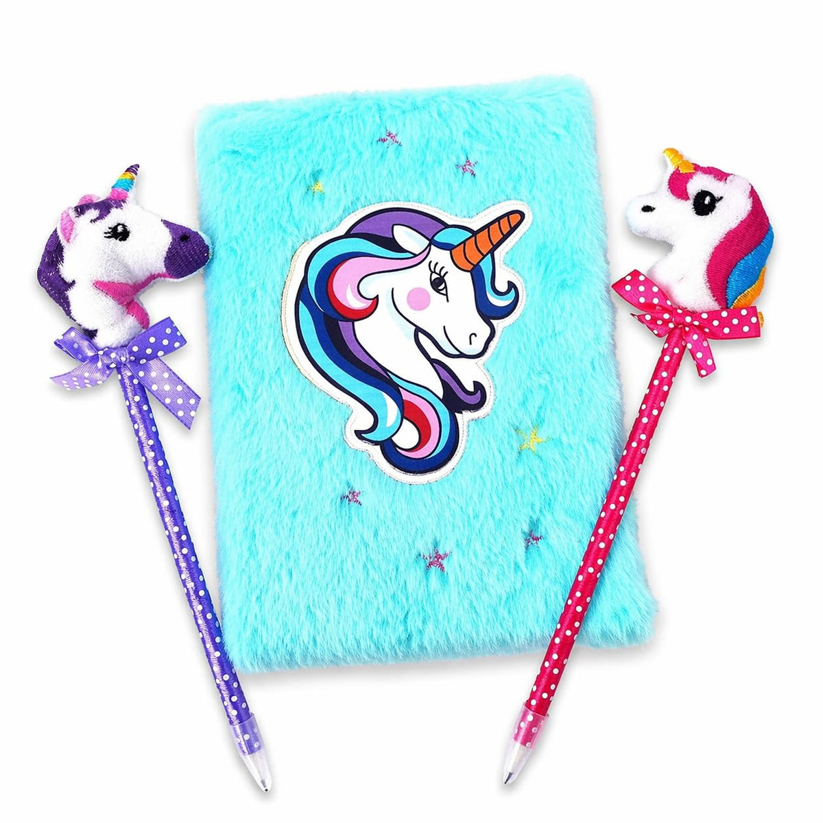 Relia Online Unicorn Fur Diary With Pen Set (Pack Of 3) | Soft Fluffy Notebook (80 Pages) With 2 Unicorn Pens | Cute Stationery 