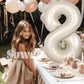 Suwen 40 Inch Cream White Number Balloon 8, Safe Material, Jumbo Mylar Birthday Party Decorations For Boy Or Girl Anniversary Pa