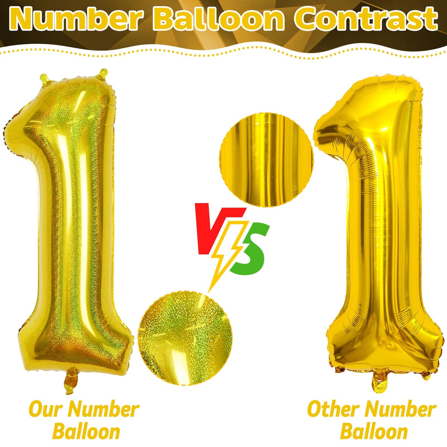 Laser Gold Number 9 Balloons, Giant Foil Balloons 0-9 Set For Women Anniversary Party Decor, Self Inflating Globos Dorados Heliu