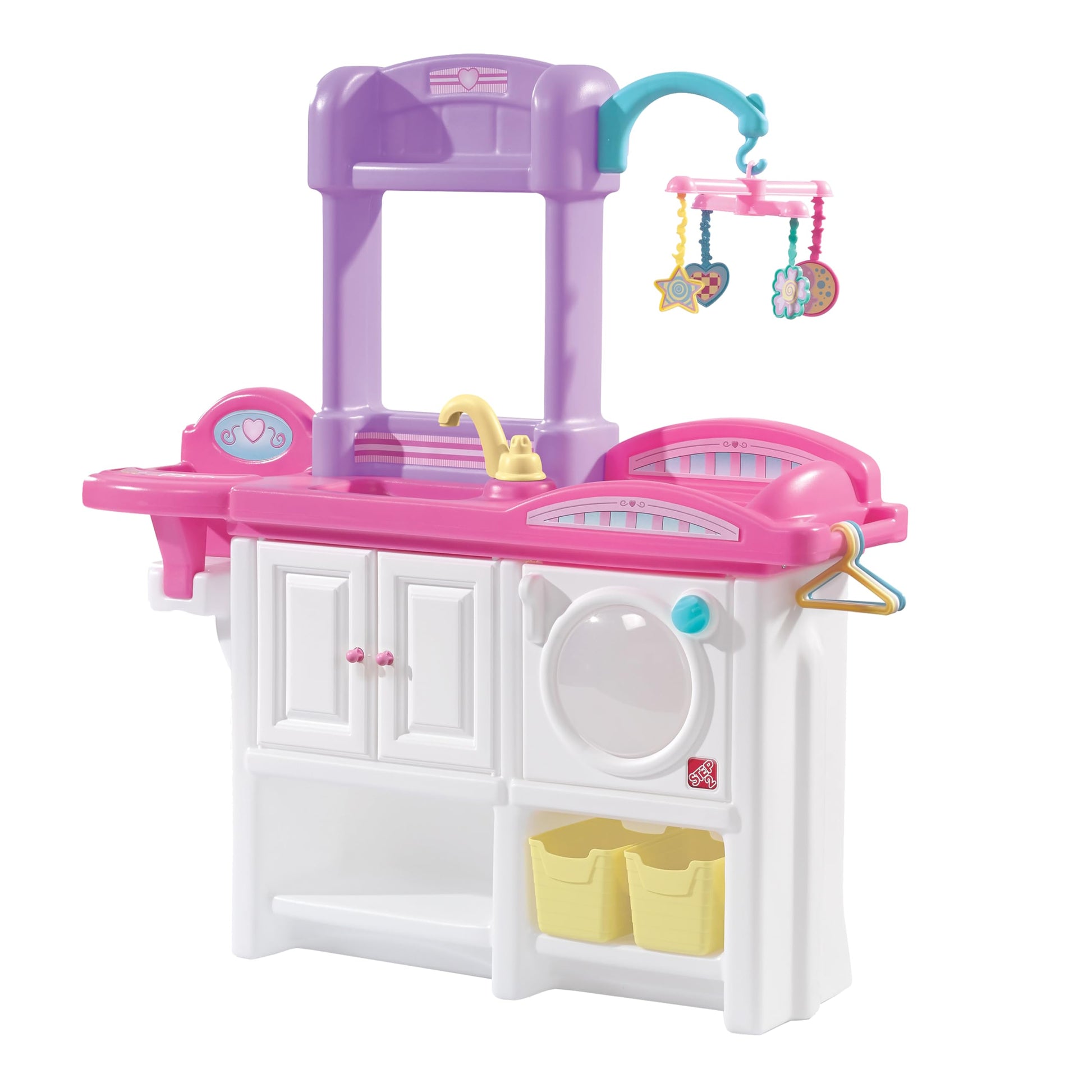 Step2 Love & Care Deluxe Baby Doll Nursery Playset For Kids, Compact Changing Station & Crib, Made Of Durable Plastic, Includes Toy Accessories, For Toddlers 2-6 Years Old, Pink