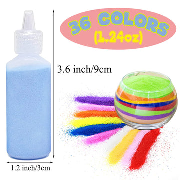Guuozzli 36 PCS Art Sand,1.25oz DIY Arts and Crafts Kit,Scenic Sand Kit for Kids,DIY Sand Painting,Wedding Decoration Sand Bottl