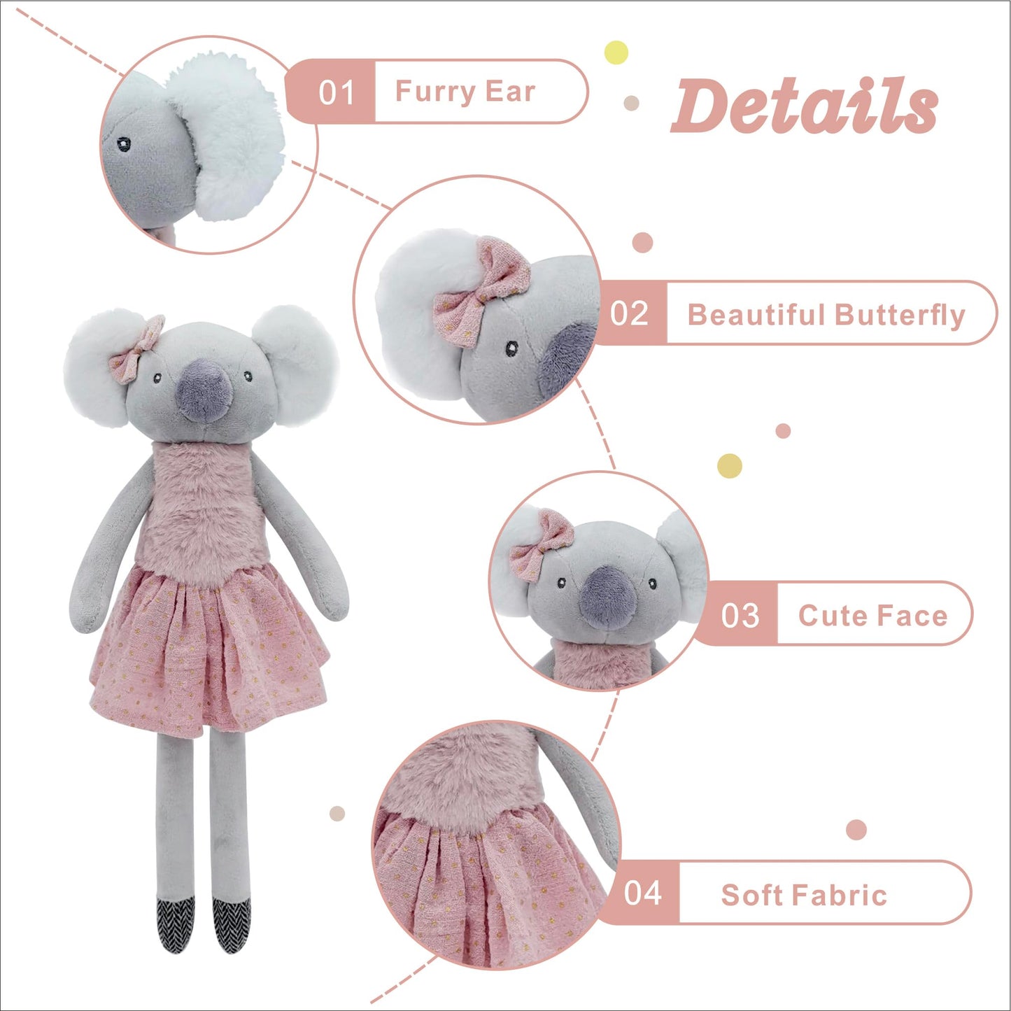 Mikee Fluffie Koala Stuffed Animals For Girls,15.7'' Girl Koala Plushies With Skirt,Cute Stuffed Animal For Girls As