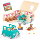 Lil Woodzeez - 53 Pcs Happy Camper Playset - Moose Family, Detachable Toy Vehicle & RV Trailer - Dollhouse Furnitures & Accessor