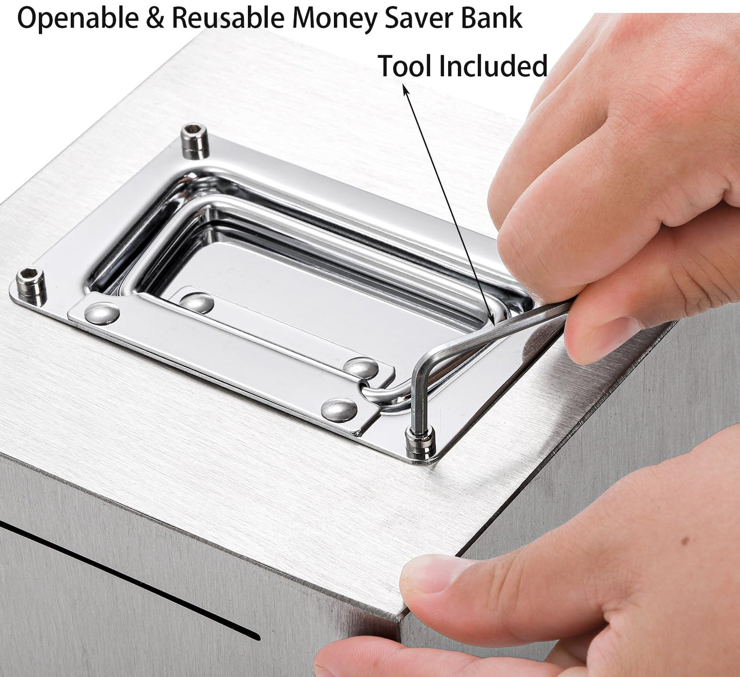 Jucoan Piggy Bank for mature-themed  6 Inch Cube Stainless Steel Money Saver Bank for Cash Saving to Help Budget and Save for Vacation Wedding  Reusable Metal Money Saving Box Gift for Kids Birthday  Openable