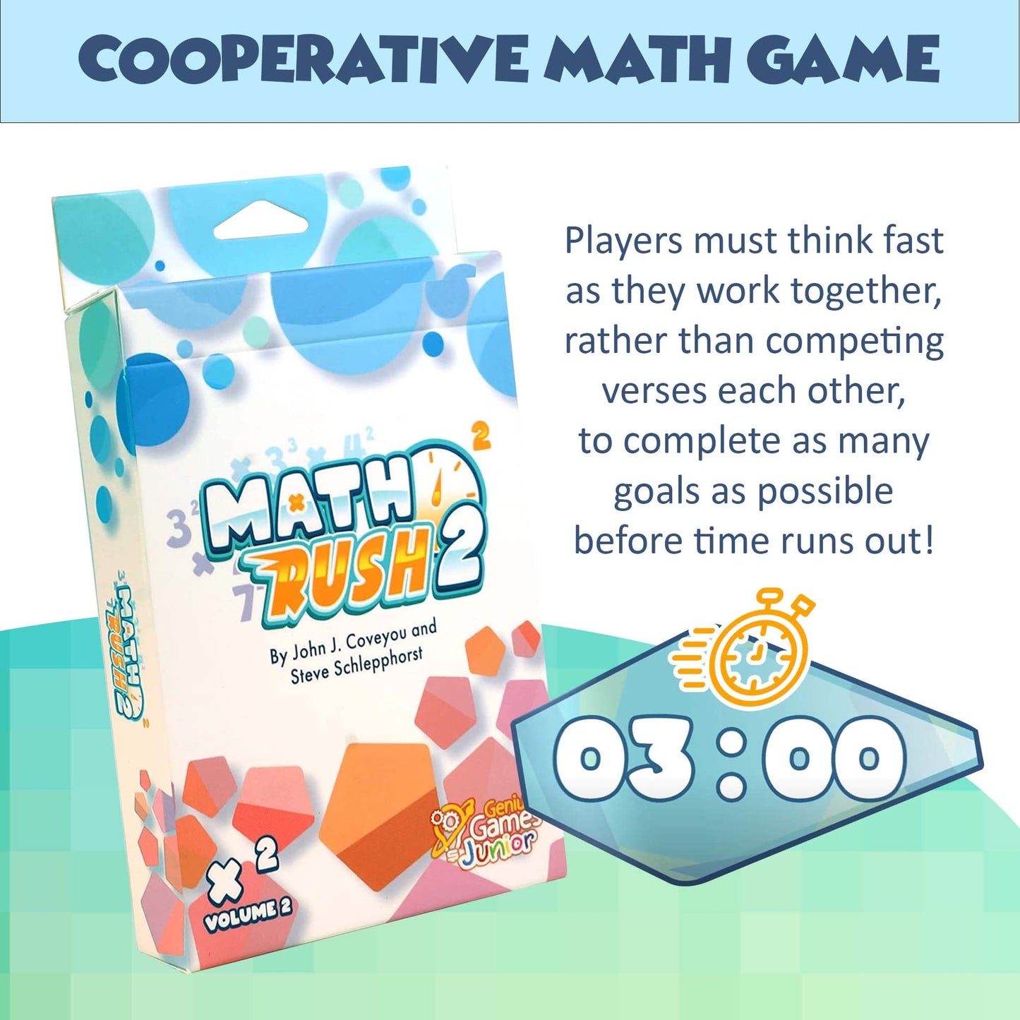Genius Games Math Rush 2: Multiplication & Exponents - A Cooperative Time-Based Educational Math Flash Card Game For Kids, Students, And Families | Stem Game To Master Mental Math Skills