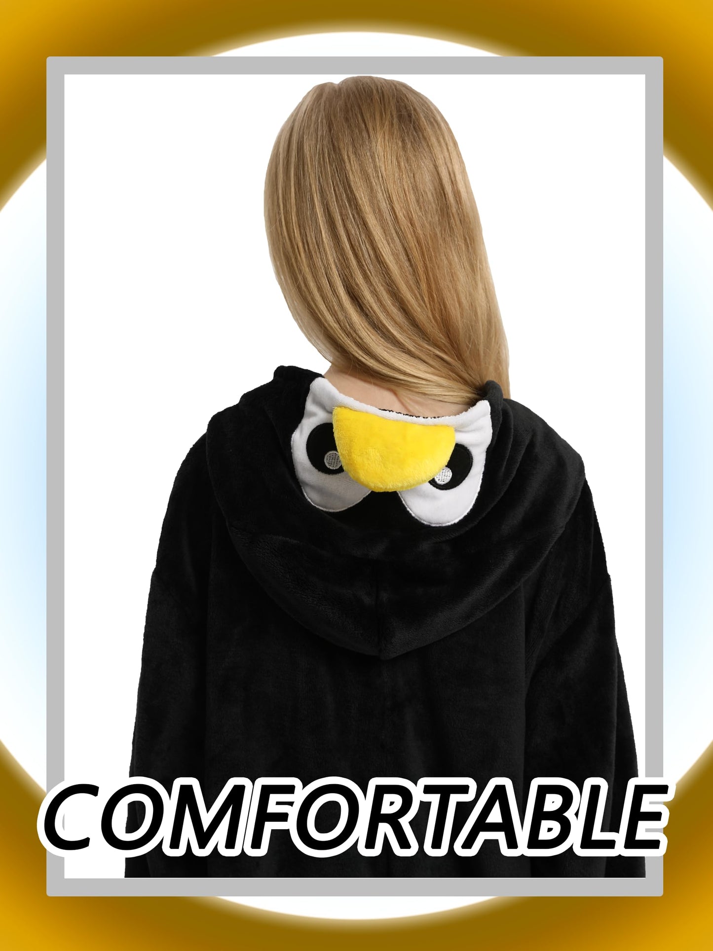 Lonulain Unisex Kids Animal Oneise Pajamas, Boys Girls Flannel Hooded Halloween Cosplay Costume/Homewear/Sleepwear (Penguin,11-1