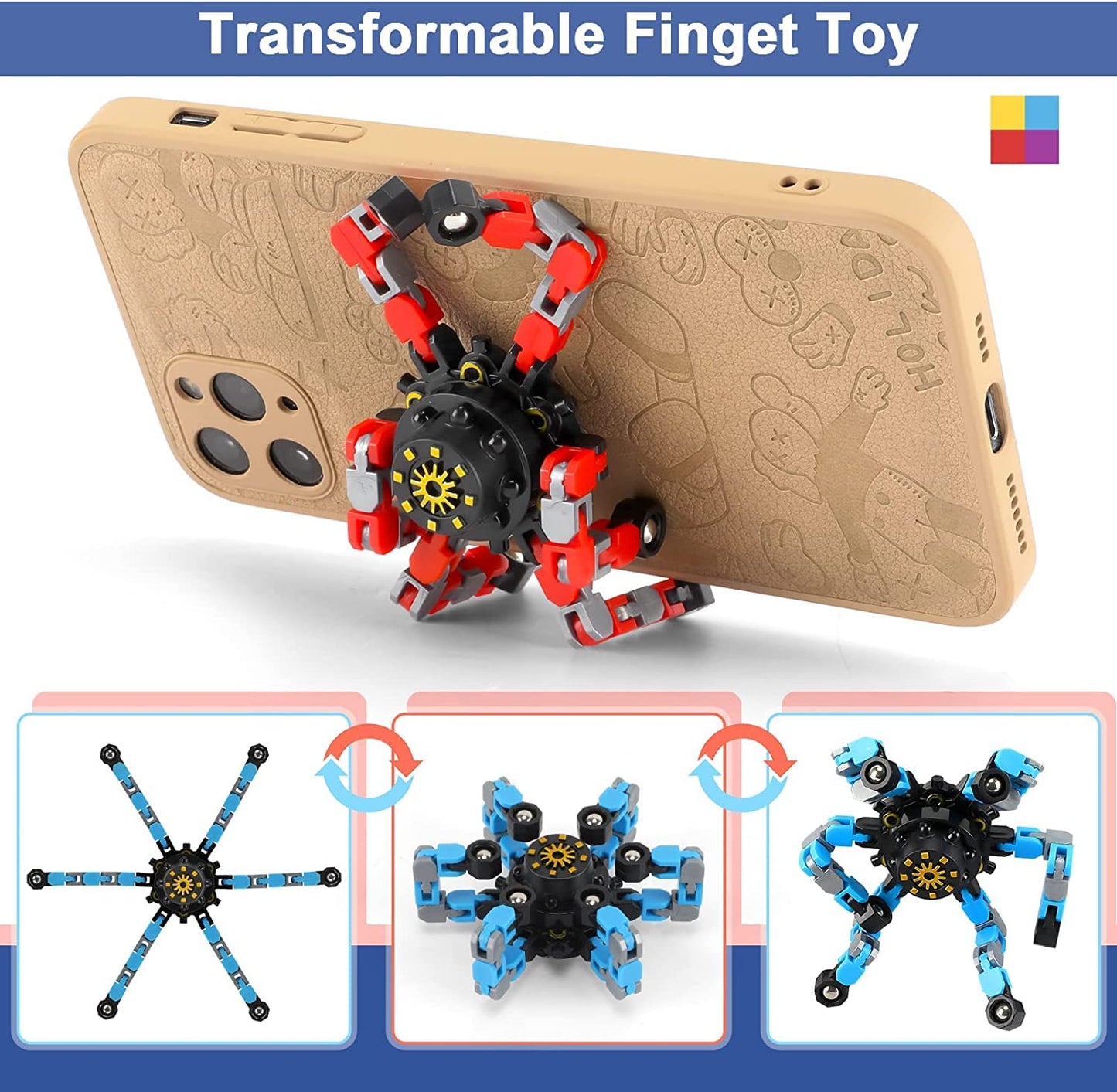Buluwans Fidget Toy Transformable Fidget Spinners for Kid mature-themed Teen Toddler KDS Stocking Stuffers Juguetes para Nios 4 Pack Halloween Party Favors for Kids