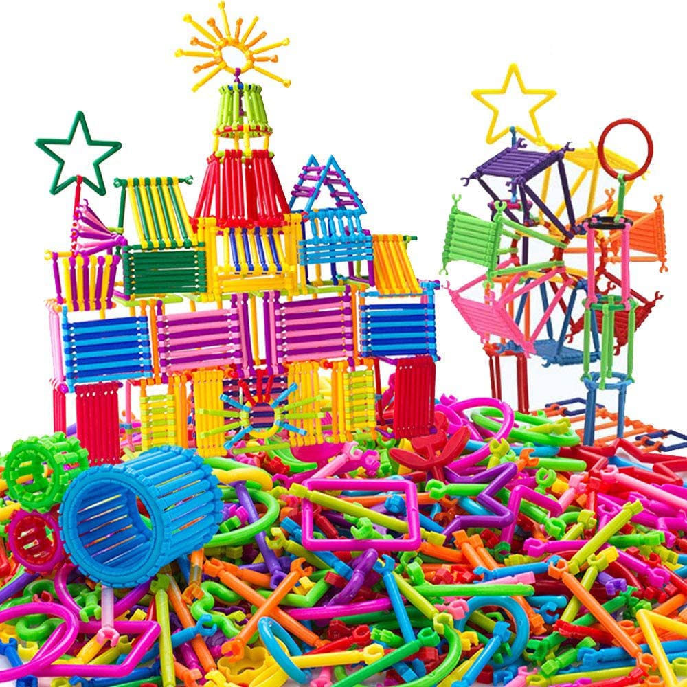 Juanyue 500 Pcs Building Toy Building Blocks Bars Different Shape Educational Construction Engineering Set 3D Puzzle, Interlocki