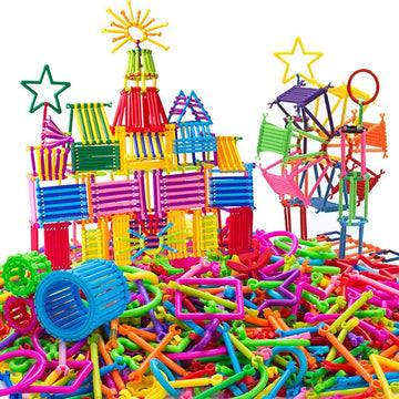 Juanyue 500 Pcs Building Toy Building Blocks Bars Different Shape Educational Construction Engineering Set 3D Puzzle, Interlocki