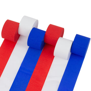 MAQIHAN Party Crepe Paper Streamers - 6 Rolls 492ft Red White Blue Streamers Crepe Paper 4th of July Independence Day Party Supp