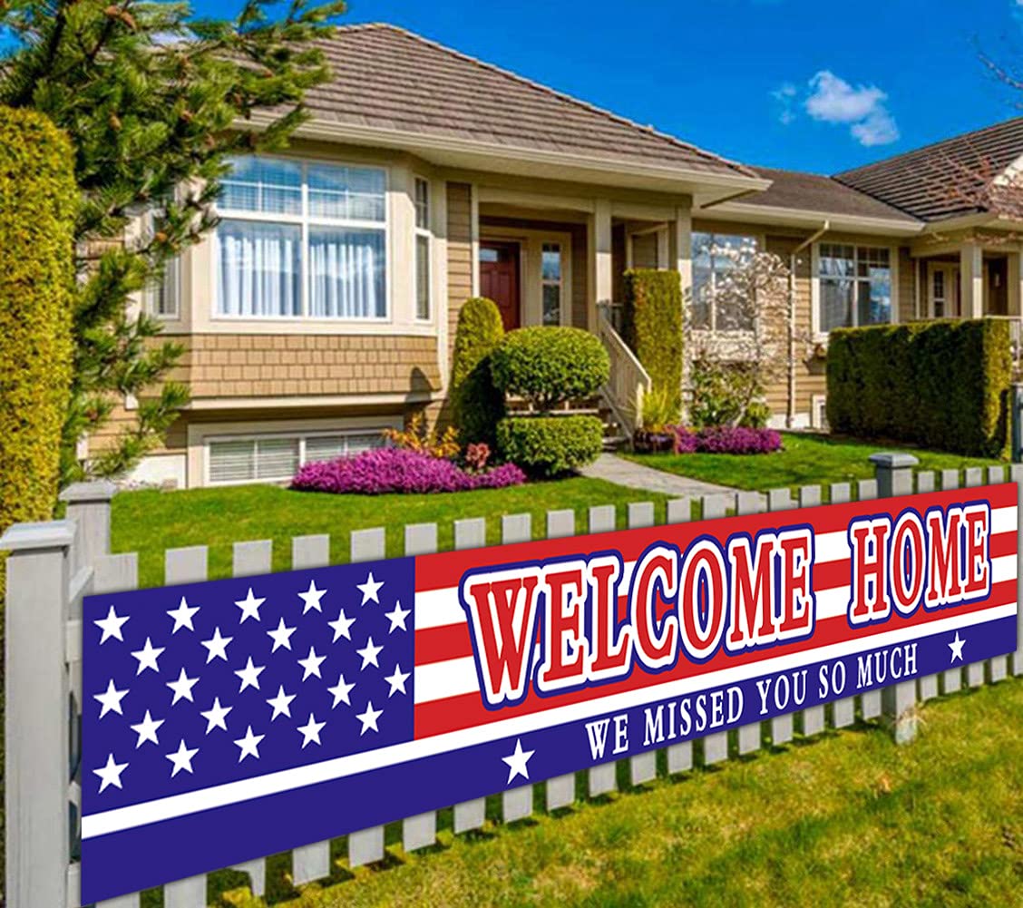 Large Welcome Home Banner, Deployment Returning Party Supplies Military Army Homecoming Party Decorations Sweet Home Decor (9.8