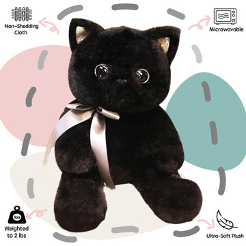 Uoozii Non-Shedding Series 12'' | 2 Pounds Black Cat Weighted Stuffed Animals Unscented Microwavable & Coolable Weighted Kitty P