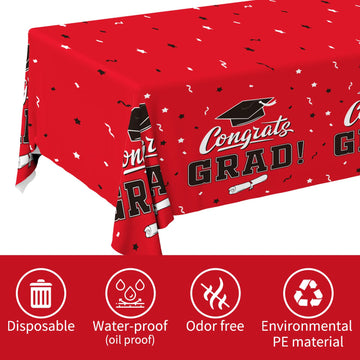 Graduation Party Decorations, Gongrats Grad Tablecover For Graduation Party Supplies, 3 Pcs Class Red Table Cloths, 54''X108''