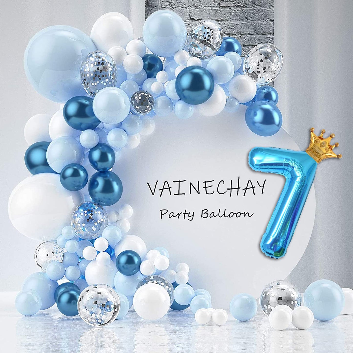 40 Inch Light Blue Number 5 And Mini Crown Balloon For 5Th Birthday Party Decorations, Light Blue Birthday Party Balloons Decora