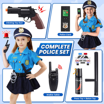 Skirfy 15Pcs Police Costume For Girls,Police Officer Costume For Kids Girls,Girls Police Costume For Kids 4-6,Police Uniform Wit