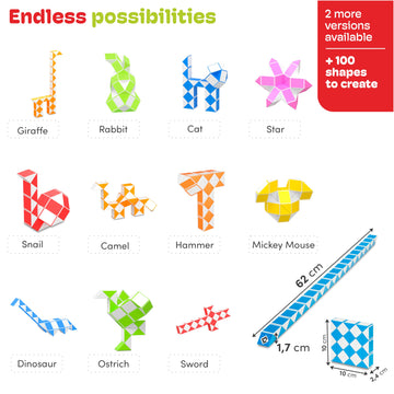 Cubidi® Magic Snake Cube | Fidget Snake Toy For Kids | Travel Toys For Kids Ages 4-8 | Great Gift For Boys And Girls Birthday, Christmas, Stocking Stuffers - 36 Blocks | 0.9 Inch X 0.7 Inch | Blue