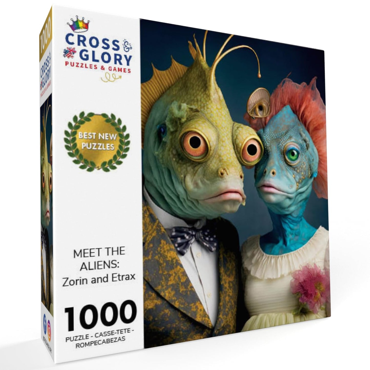 Cross & Glory 1000 Piece Jigsaw Puzzle - Zorin and Etrax Alien Artwork, Large Size, 1.8mm Thick Cardboard, Part of Meet The Aliens Series