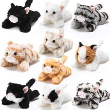 Lenwen 10 Pcs Cat Stuffed Animals Bulk Soft Cuddly Kitten Plush Sets Smitten Kittens Assorted Fluffy Stuffed Cats For Kiddos Birthday Valentine'S Day Gift Party Goodie Bags Stuffers(Prone Style)