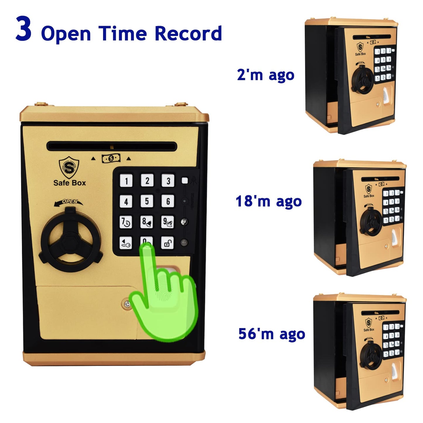 Litpggy Kids Safe ATM Piggy Bank - Fingerprint Password, Talking Feature, Golden, 5.31x5.2x7.52 inches, Model LT-G982