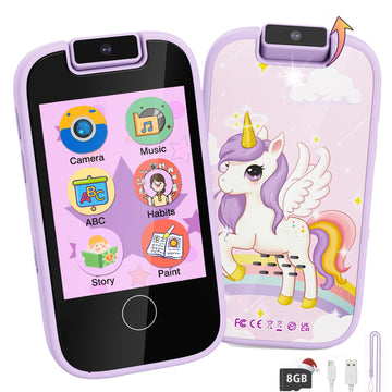 Shiningstone Kids Smart Phone for Girls, Kid Toy Phone for Toddlers, Toddler Phone with Dual Camera Puzzle Games Touchscreen, Le