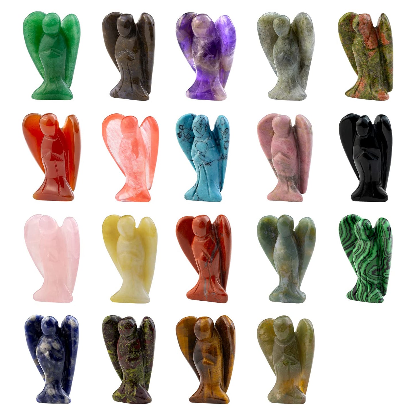 Ouubuuy Rose Quartz Crystal Angel Figurines Statues Natural Gemstone Carved Pocket Guardian Angel 1.5 inch for Healing Reiki Spi