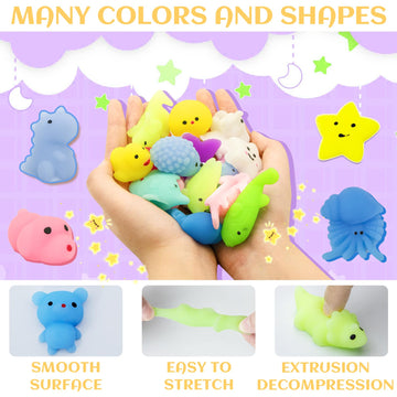 Squishes 18 Pcs Tiny Mochi Squishy Toys For Kids Age Over 3 Years Old,Kawaii Squishy Animals, Party Favors For Kids, Stress Reli