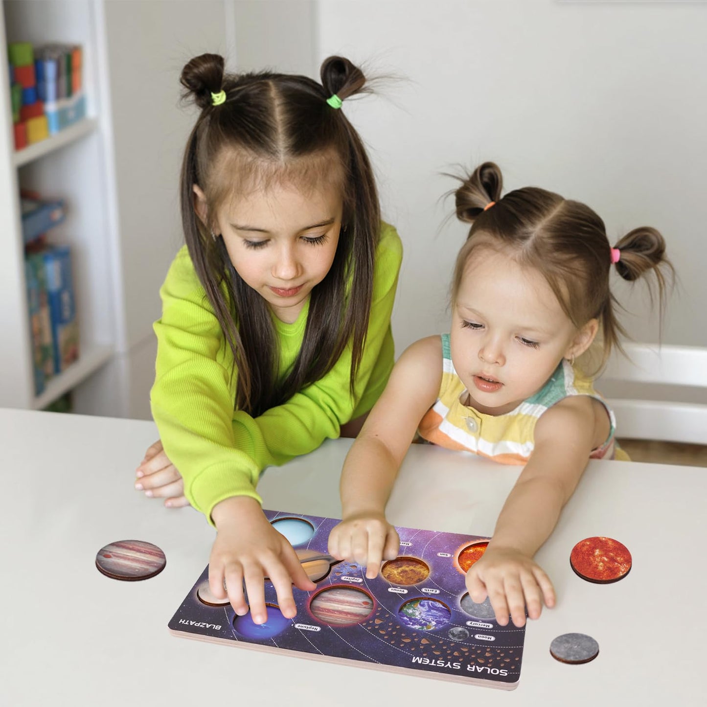 Blazpath Solar System Planet Space Wooden Puzzle Toys For Kids 3-5, Toddler Montessori Educational Match Planet Board Sensory To